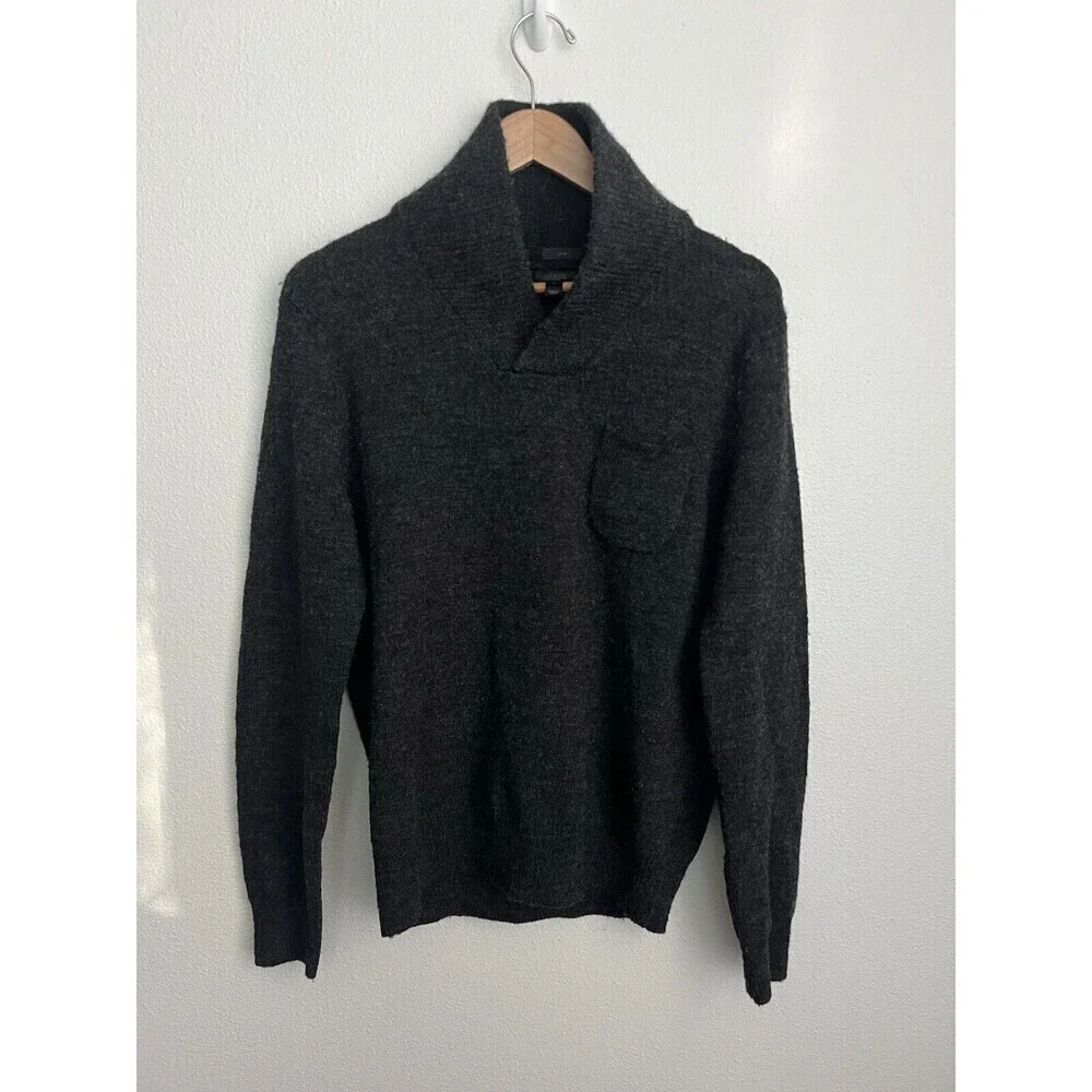 J.Crew Slim Fit Charcoal Gray Shawl Collar Sweater 100% Merino Wool Elbow Patch